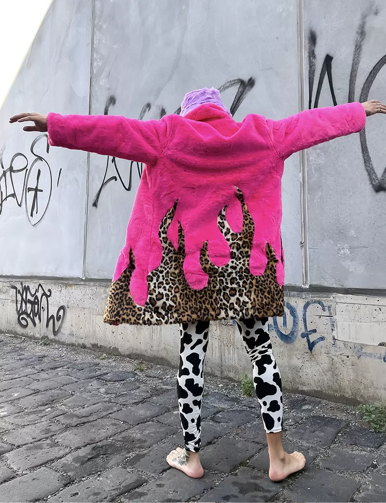 LION KING FAUX FUR JACKET - PINK & LEOPARD  READY TO SHIP 