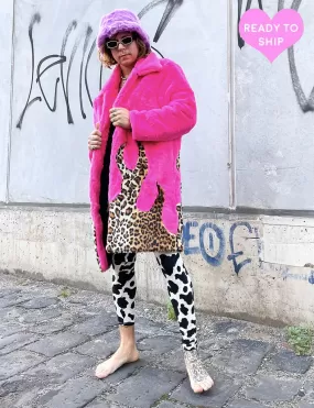 LION KING FAUX FUR JACKET - PINK & LEOPARD  READY TO SHIP 