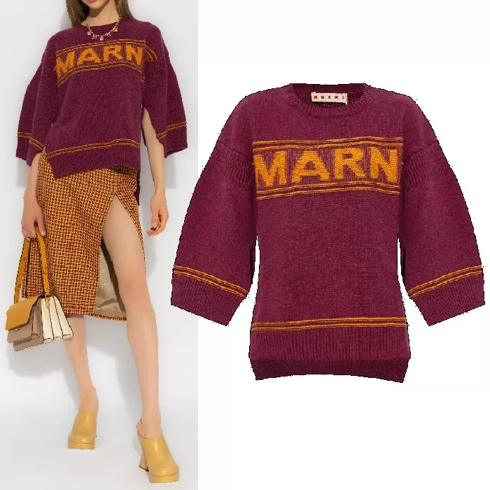 MARNI  |Ruby red wool sweater with logo