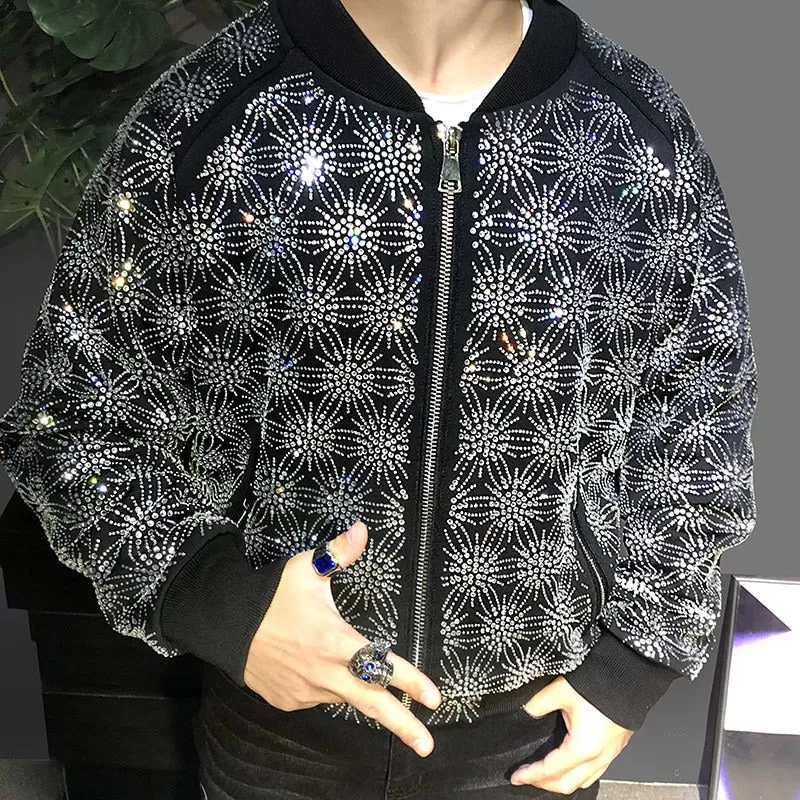 Men's Retro Luxury Rhinestone Diamond Punk Bomber Jacket Coat