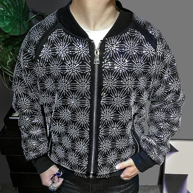 Men's Retro Luxury Rhinestone Diamond Punk Bomber Jacket Coat