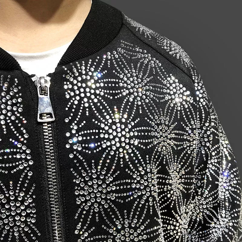 Men's Retro Luxury Rhinestone Diamond Punk Bomber Jacket Coat