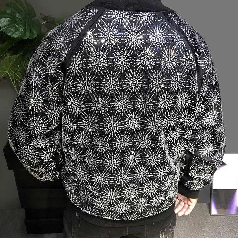 Men's Retro Luxury Rhinestone Diamond Punk Bomber Jacket Coat