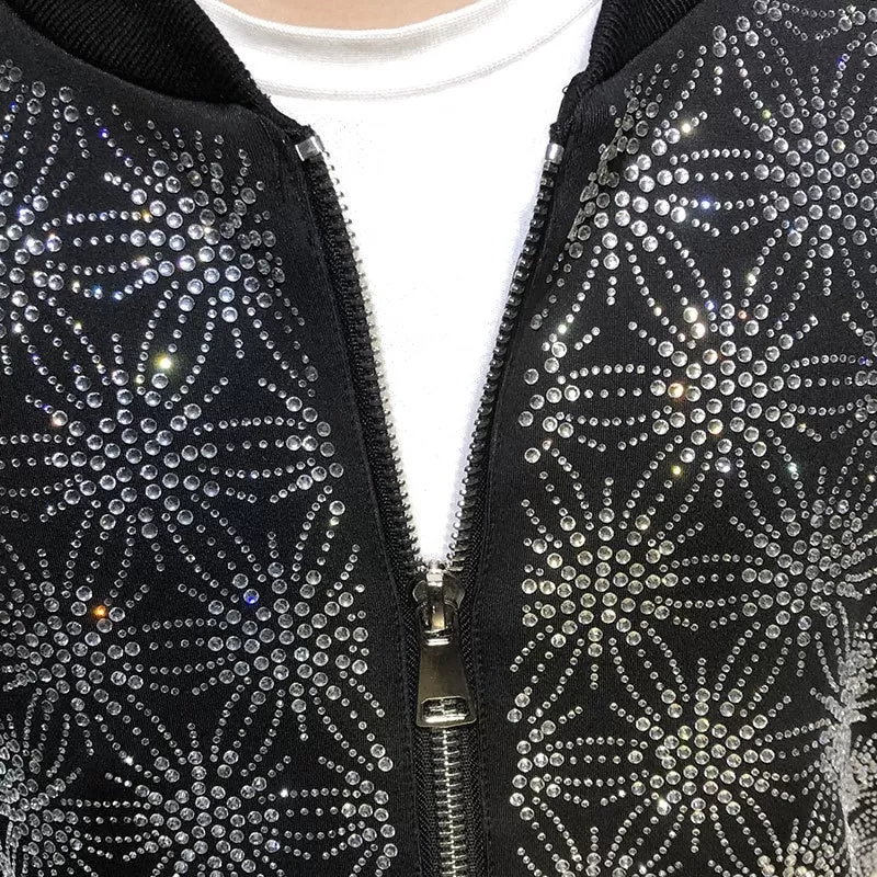 Men's Retro Luxury Rhinestone Diamond Punk Bomber Jacket Coat