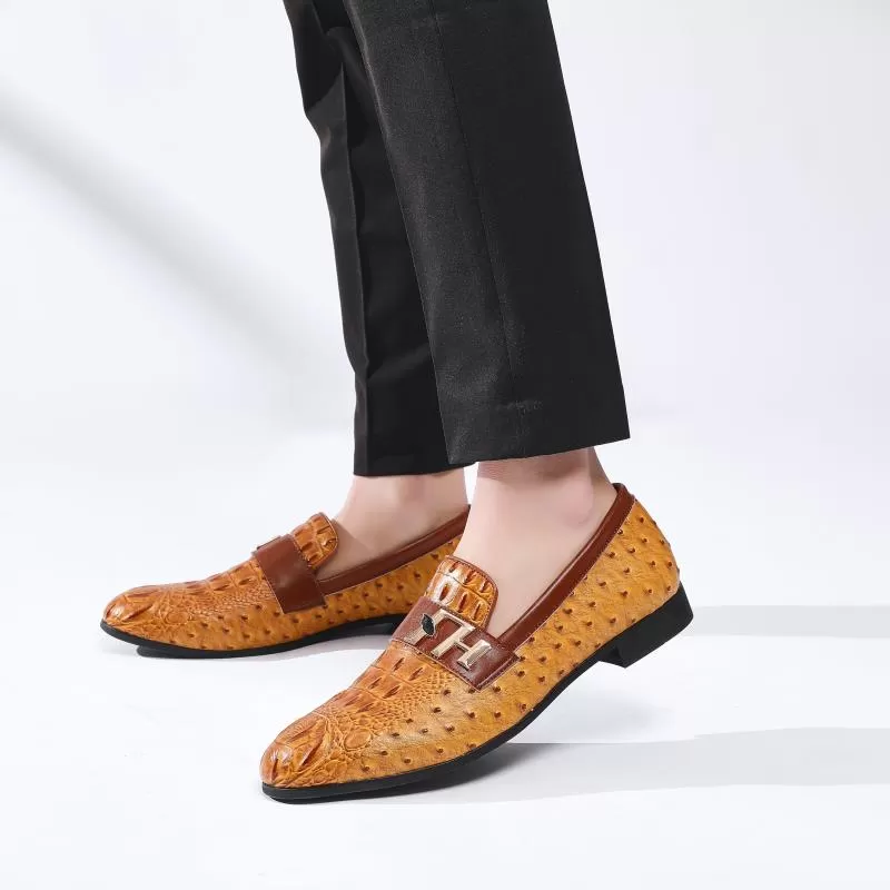 Men's Synthetic Leather Crocodile Pattern Waterproof Slip-On Dress Shoes