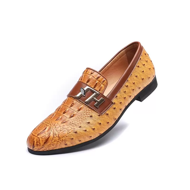 Men's Synthetic Leather Crocodile Pattern Waterproof Slip-On Dress Shoes