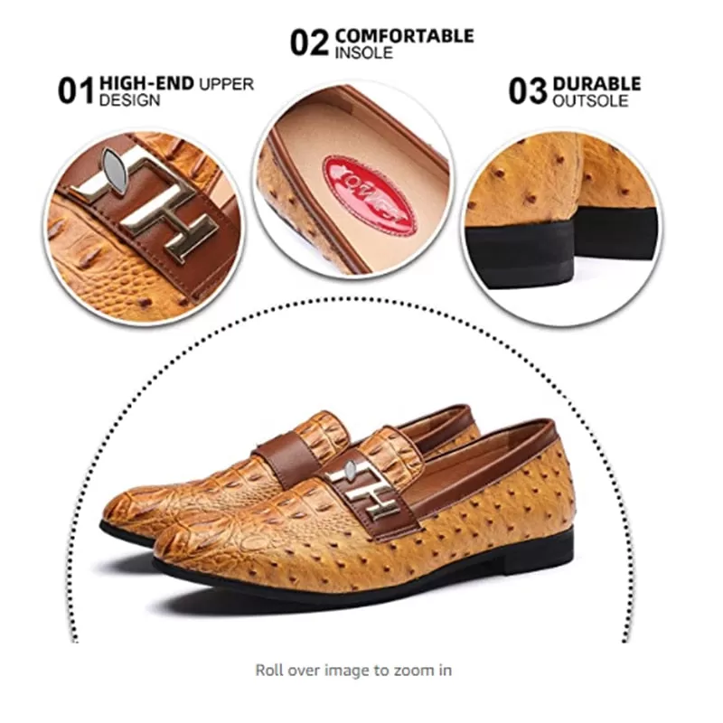 Men's Synthetic Leather Crocodile Pattern Waterproof Slip-On Dress Shoes