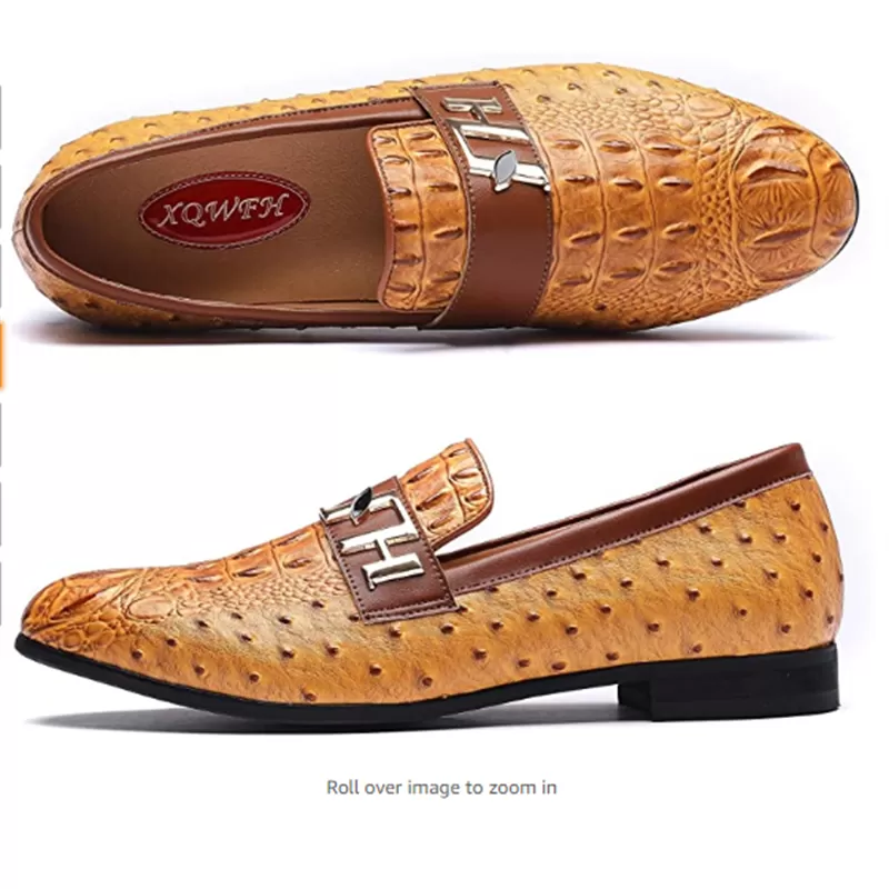 Men's Synthetic Leather Crocodile Pattern Waterproof Slip-On Dress Shoes