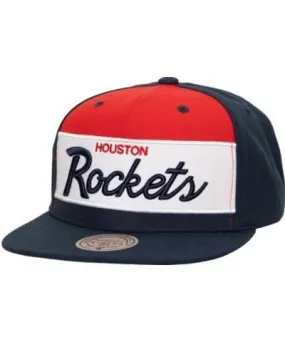 Mitchell & Ness Men's NBA White/Navy Houston Rockets Retro Sport Color Block Script Snapback Hat