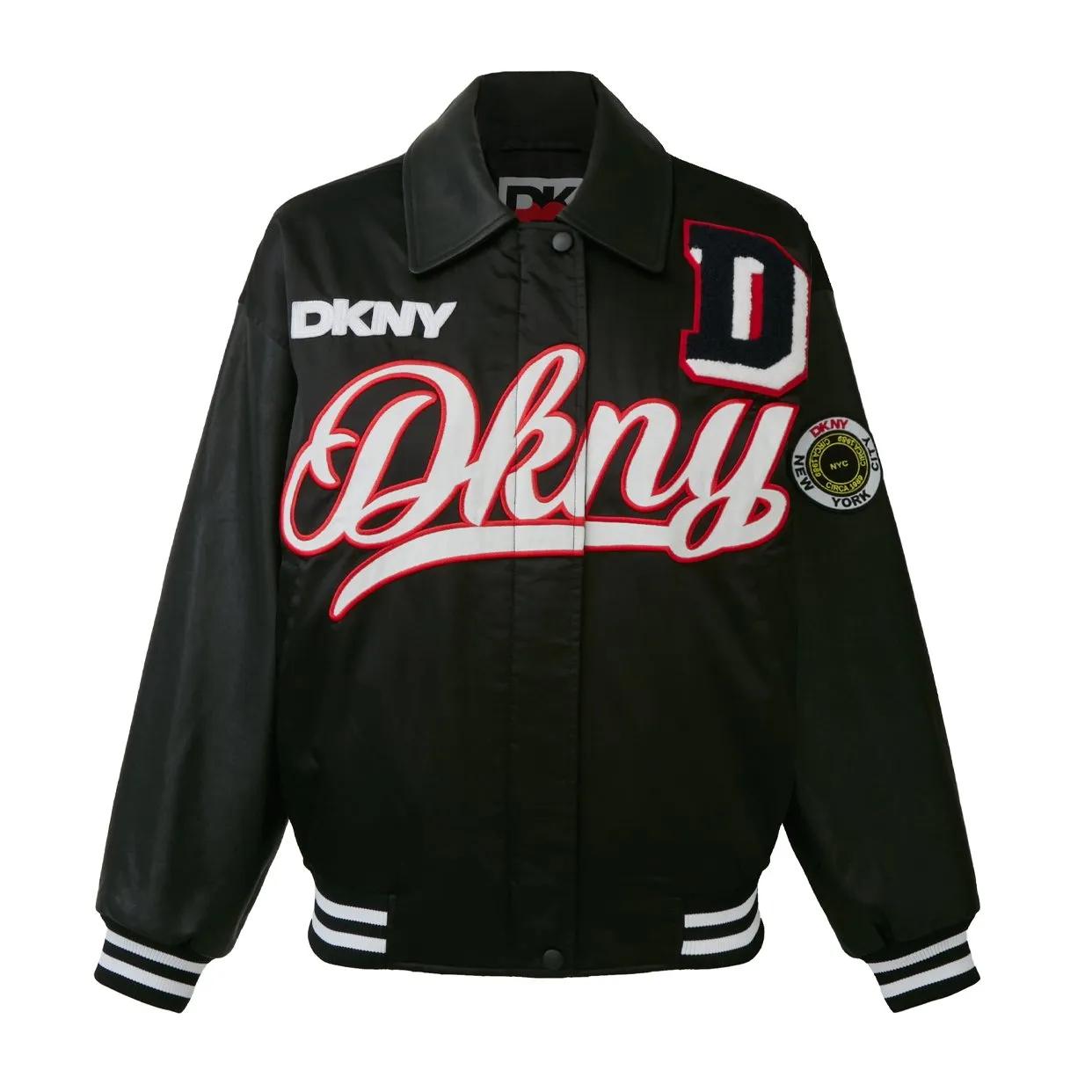 Mixed Media Varsity Jacket -Black