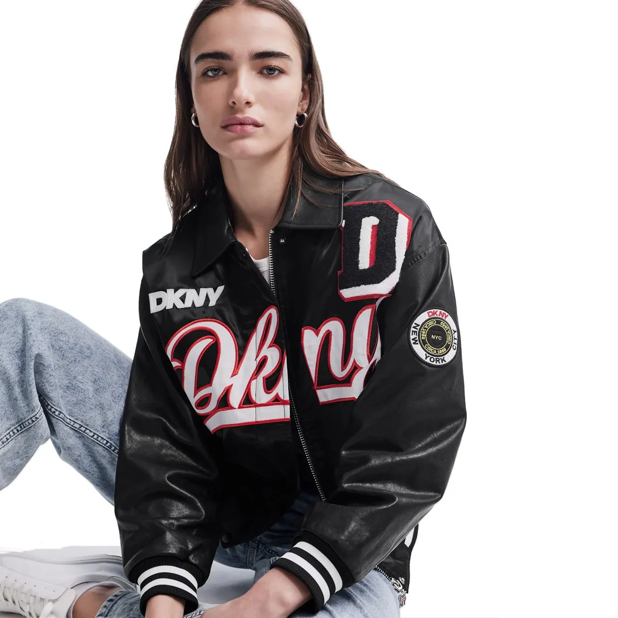 Mixed Media Varsity Jacket -Black