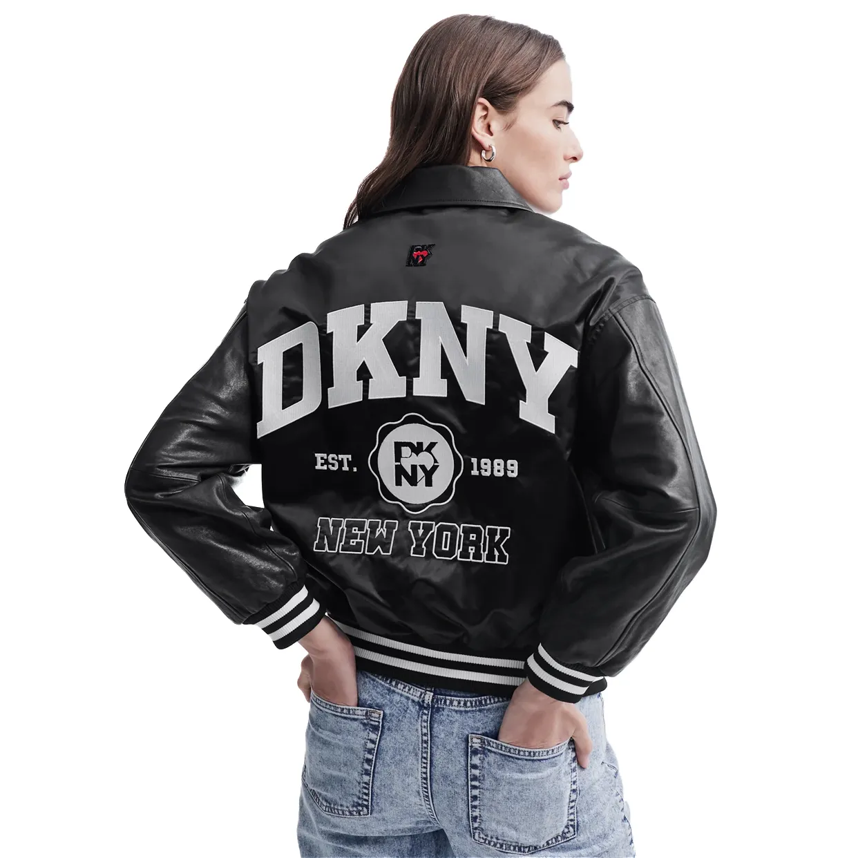 Mixed Media Varsity Jacket -Black