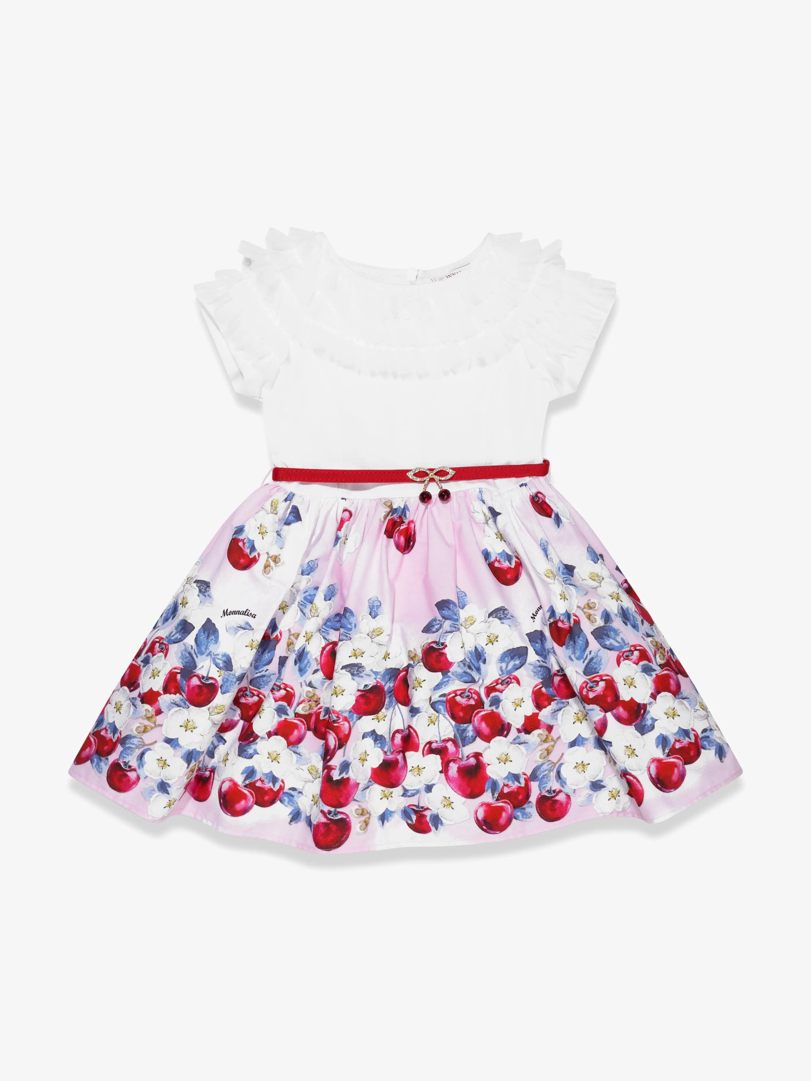 Monnalisa - Girls Cherries Ruffle Dress In White | Childsplay Clothing