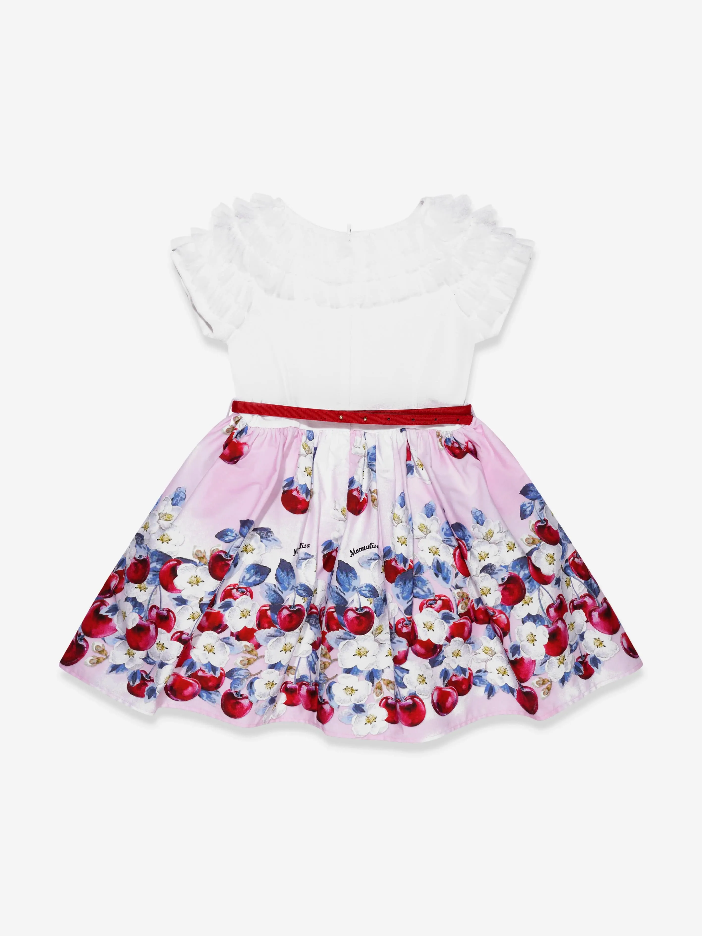 Monnalisa - Girls Cherries Ruffle Dress In White | Childsplay Clothing