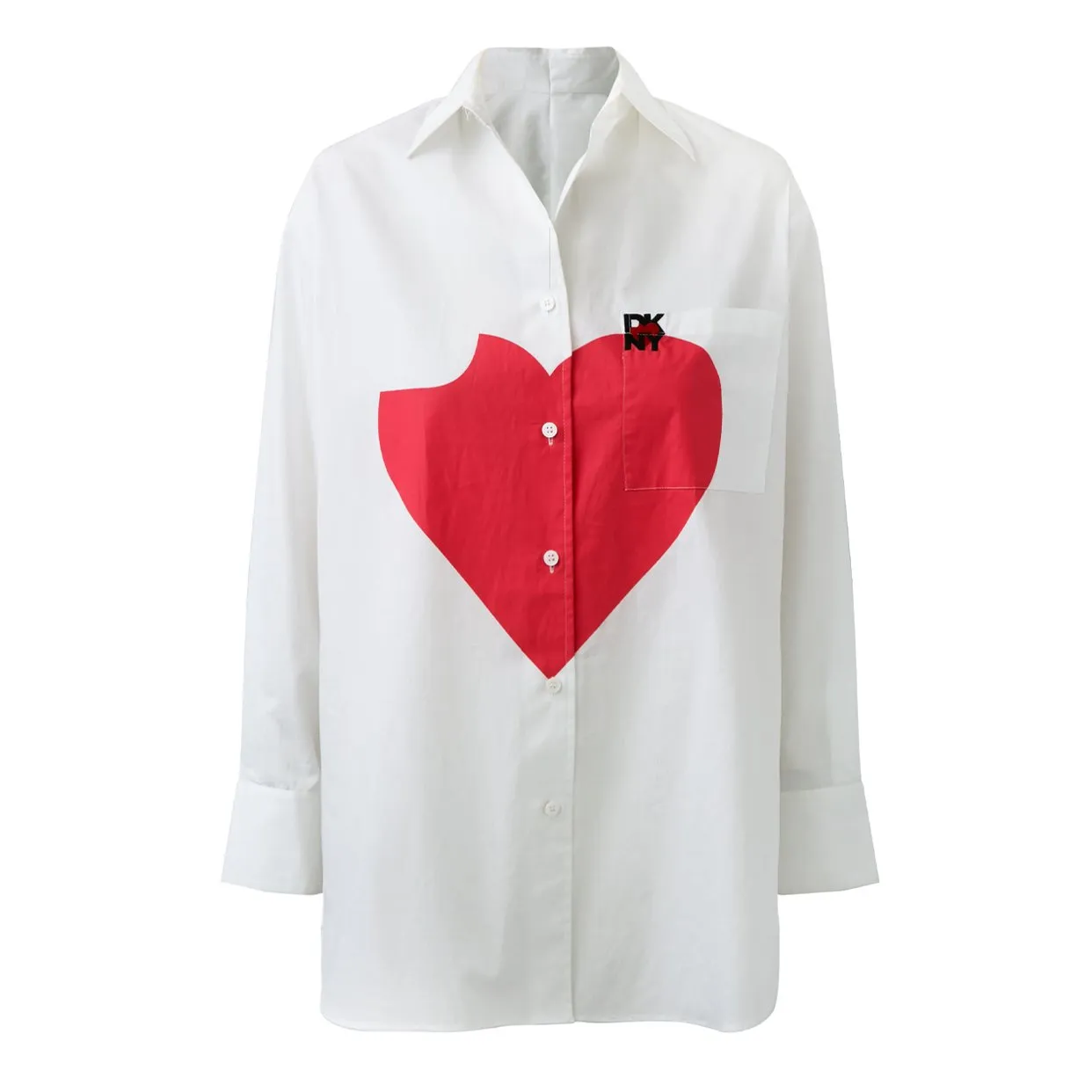 Oversized Shirt with Printed Heart -White