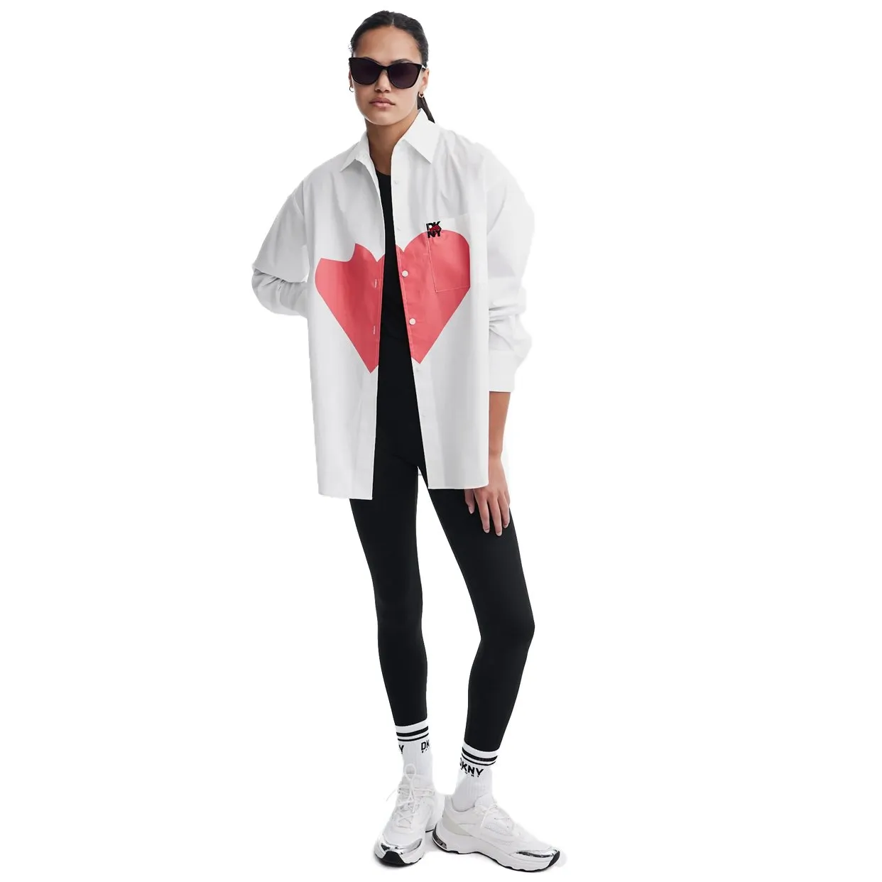 Oversized Shirt with Printed Heart -White