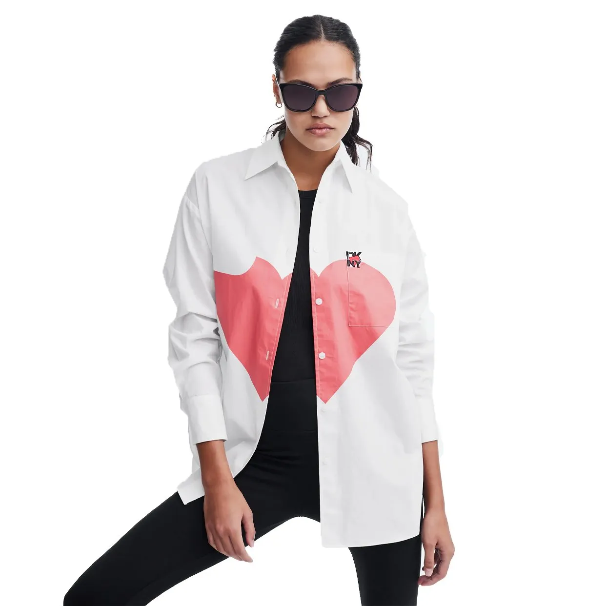 Oversized Shirt with Printed Heart -White