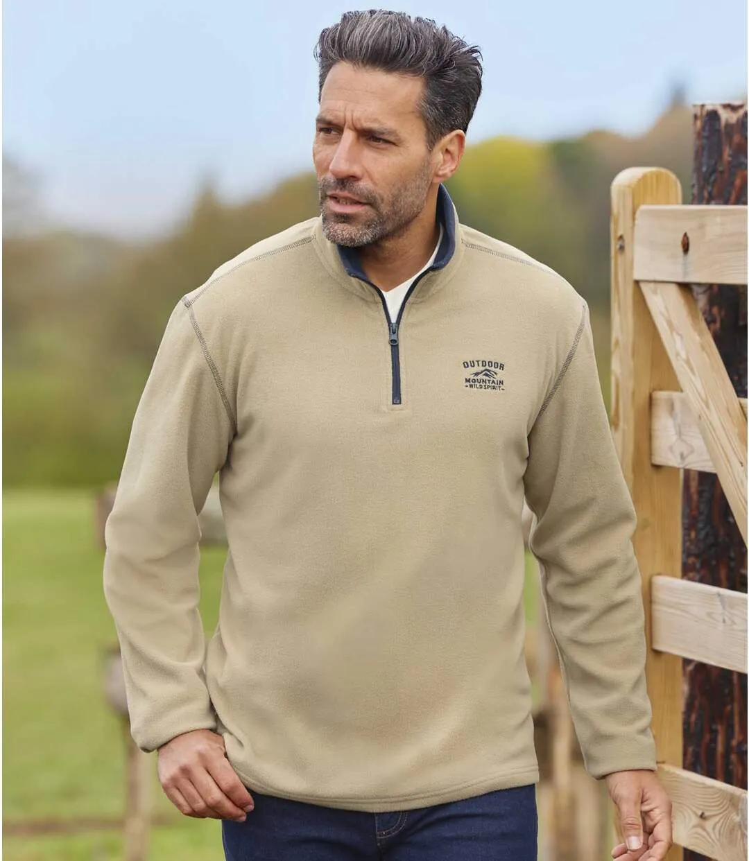 Pack of 2 Men's Microfleece Jumpers - Navy Beige 