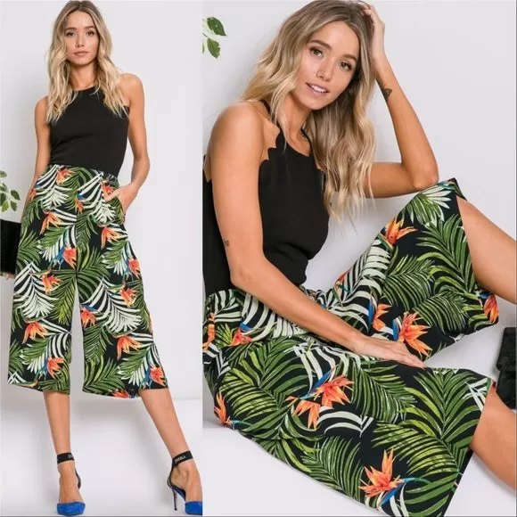 Palm Print Cropped Pants