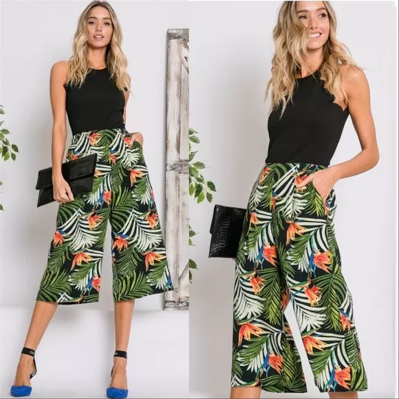 Palm Print Cropped Pants