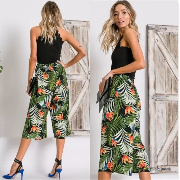 Palm Print Cropped Pants