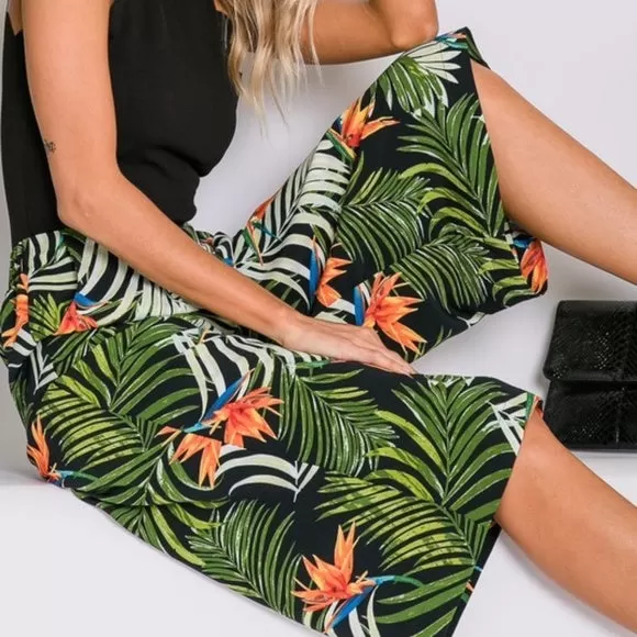 Palm Print Cropped Pants