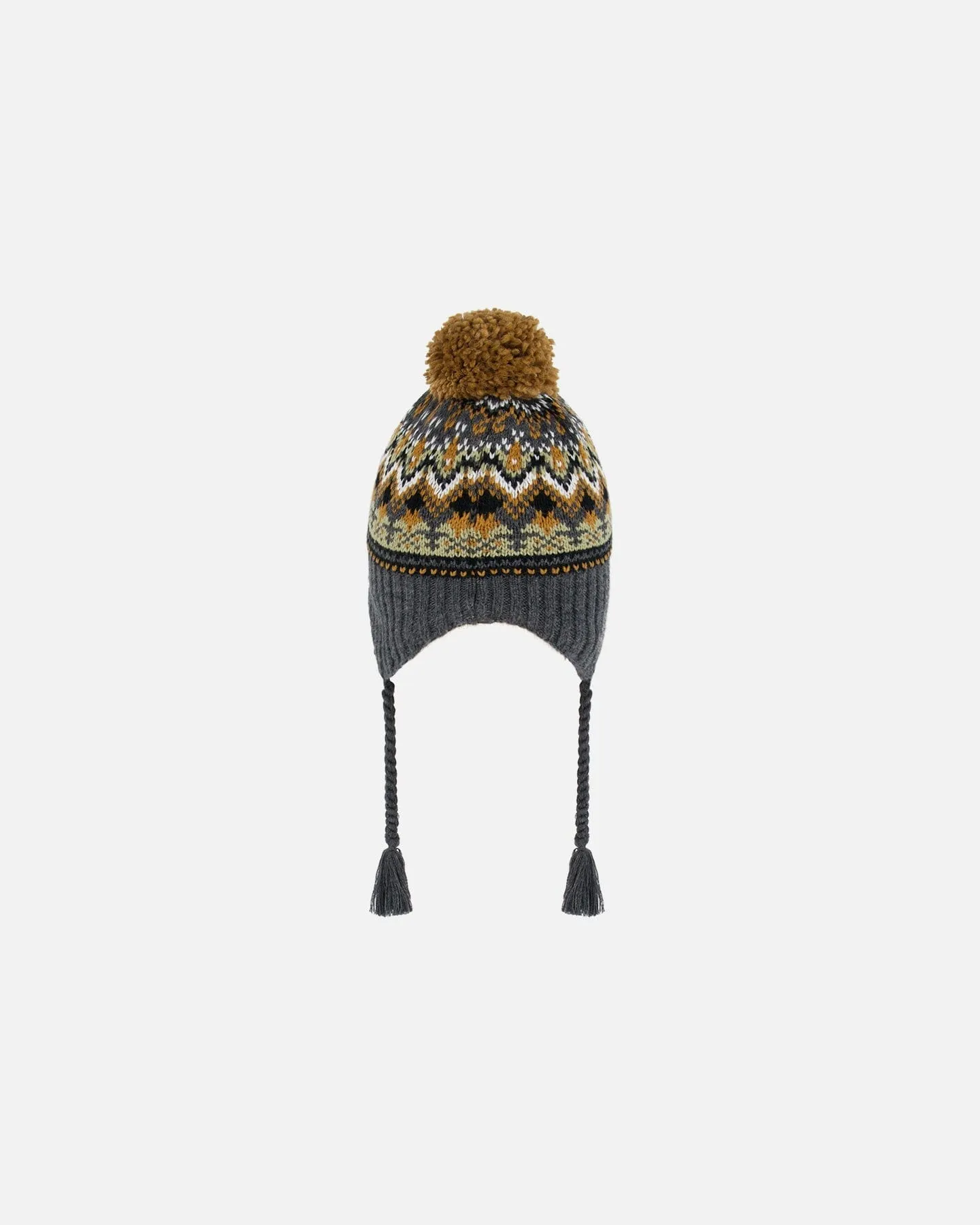 Peruvian Knit Hat Grey And Brown Jacquard