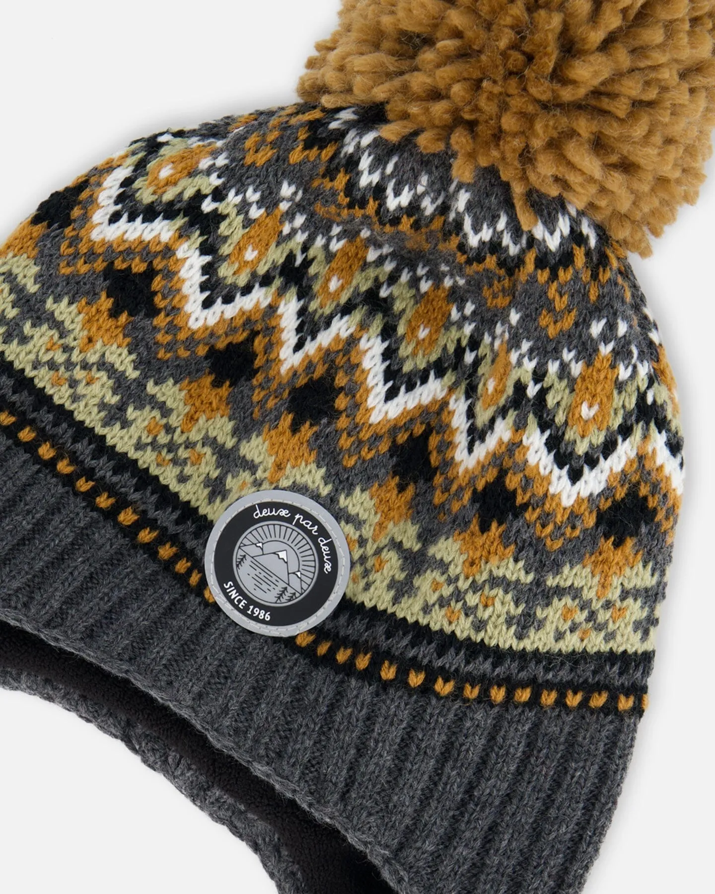 Peruvian Knit Hat Grey And Brown Jacquard