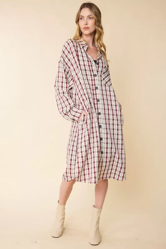 Plaid Midi Shirt Jacket