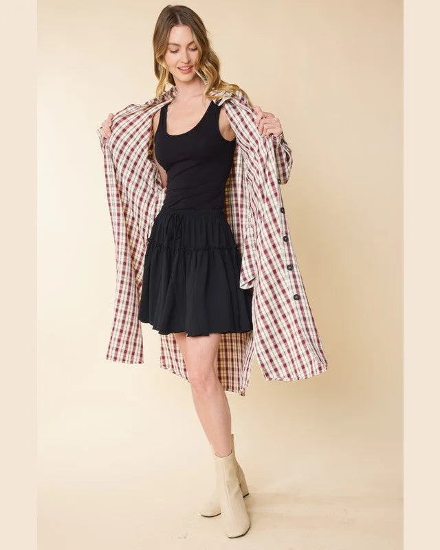 Plaid Midi Shirt Jacket