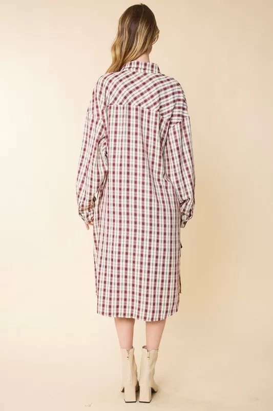 Plaid Midi Shirt Jacket