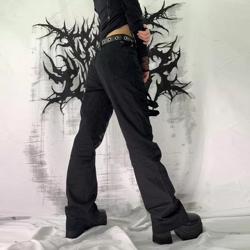 Retro Gothic Low Waist Cargo Pants with Bandage Detailing