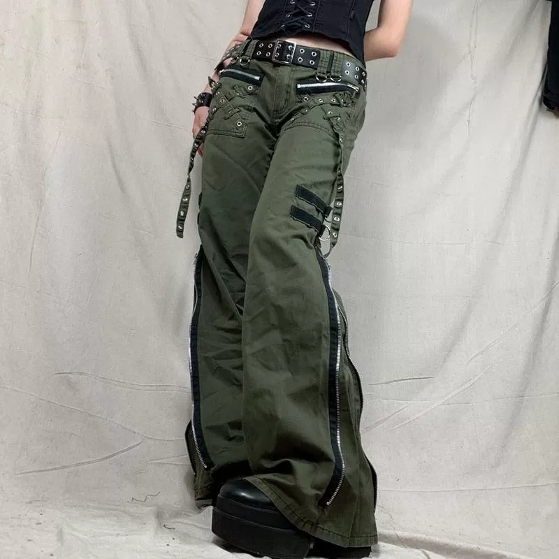 Retro Gothic Low Waist Cargo Pants with Bandage Detailing