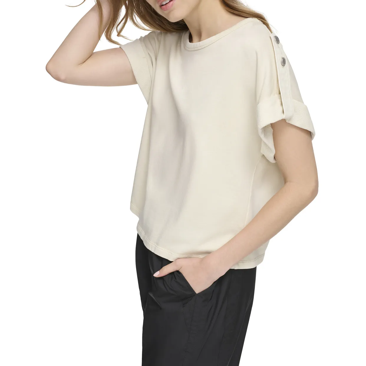 Roll Sleeve French T-Shirt -Khaki