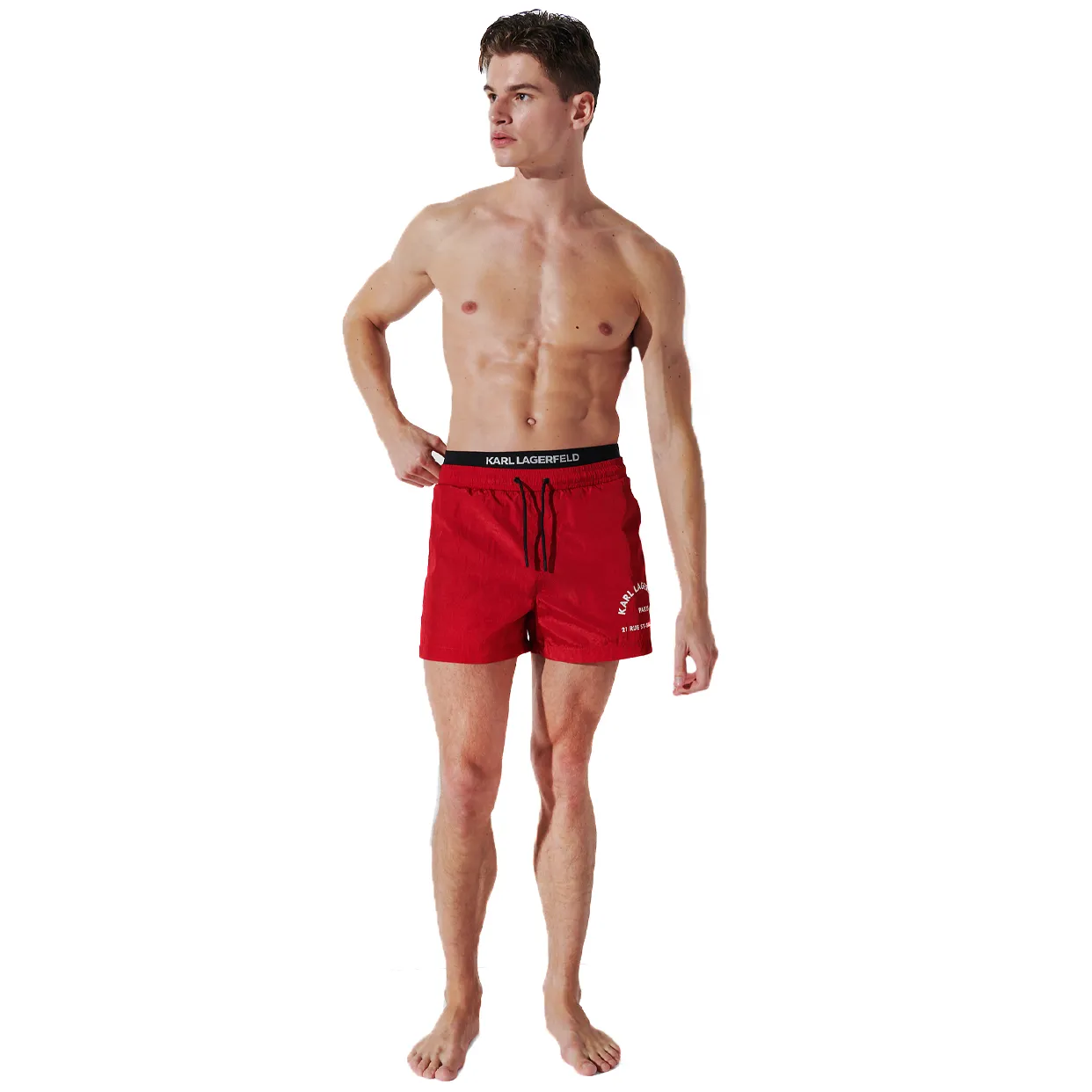 Rue St-Guillaume Double Waistband Board Shorts -Red