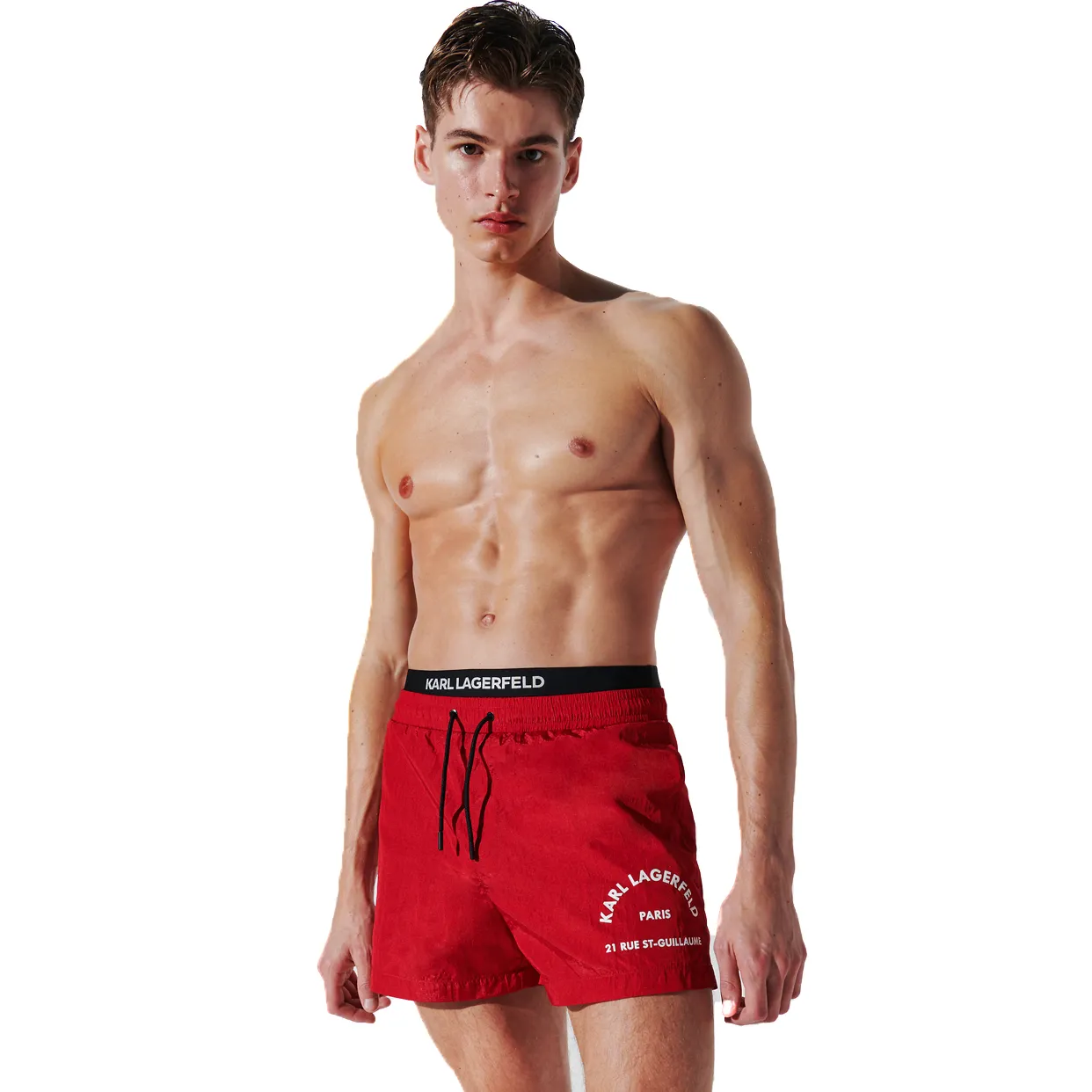 Rue St-Guillaume Double Waistband Board Shorts -Red