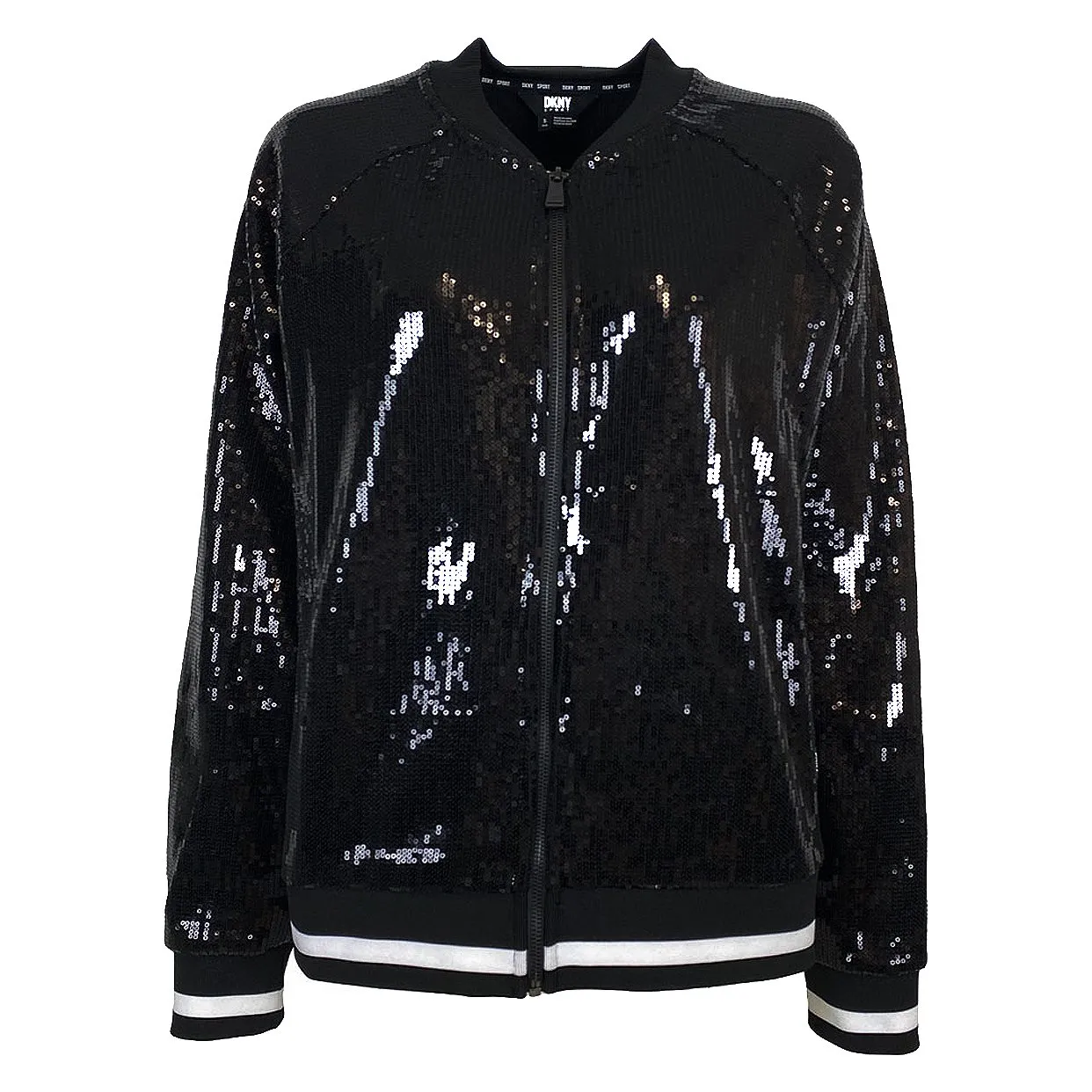 Sequin Full Zip Bomber -Black