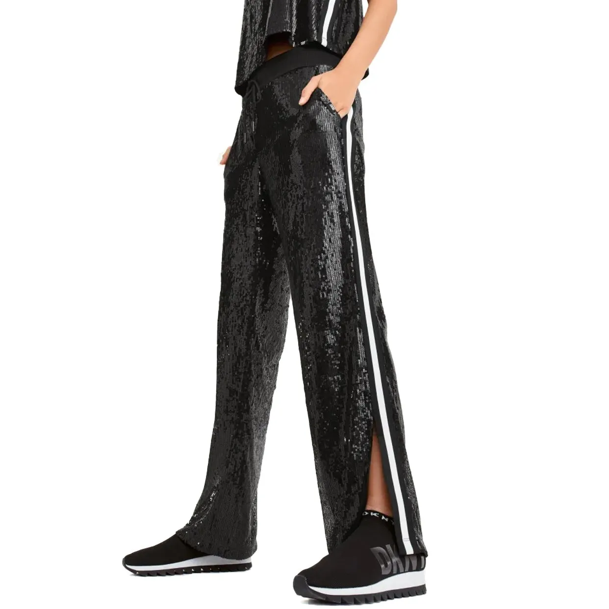 Sequin Track Pants -Black