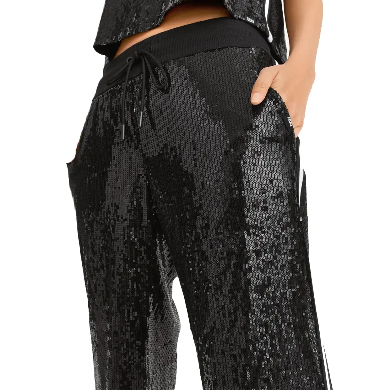 Sequin Track Pants -Black