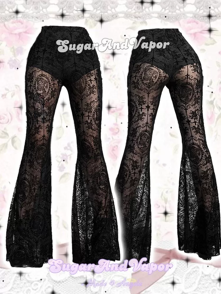 Serenity Goth Lace See-through Flared Pants