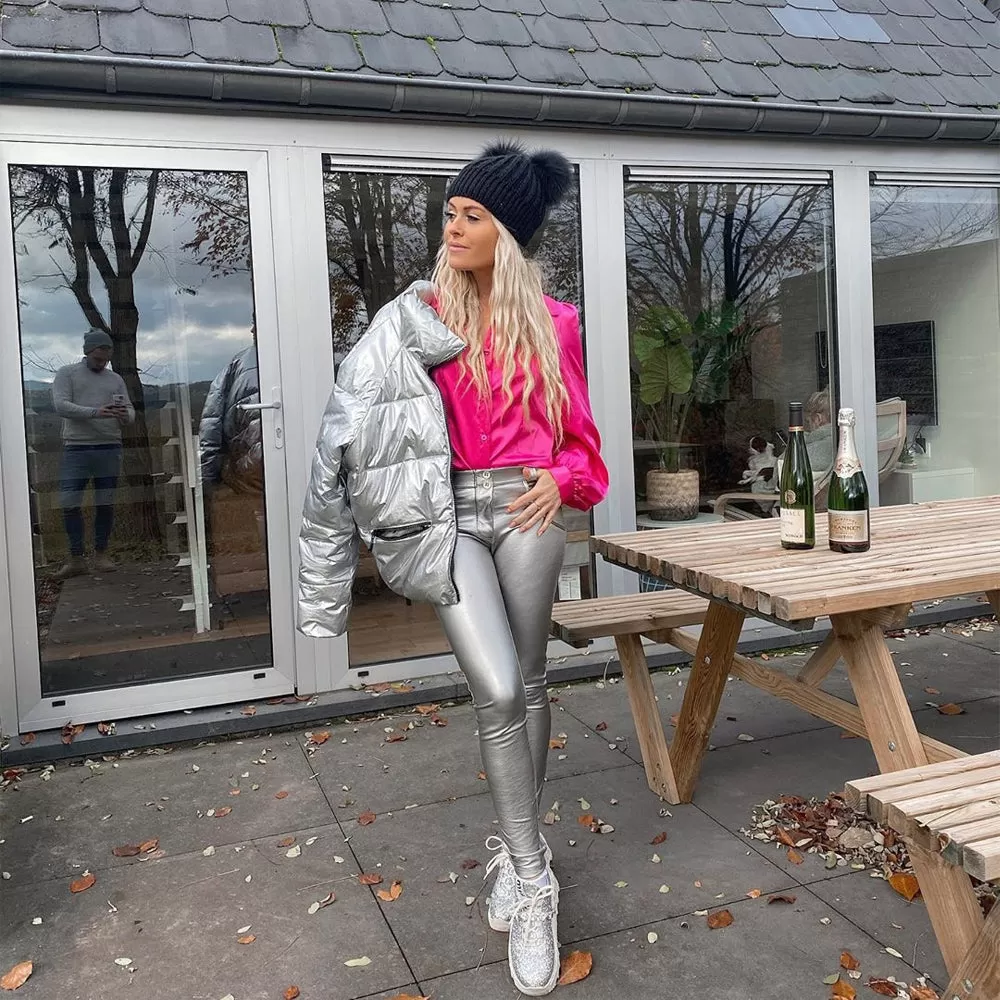 Shiny Metallic Leather Look Pants - Straight Tights Perfect for Running or Casual Wear