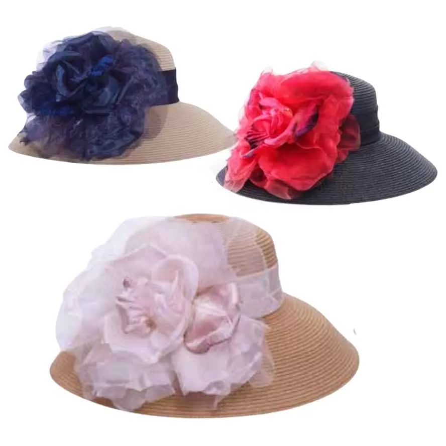 Silk Rose Lampshade Hat - Red/Black