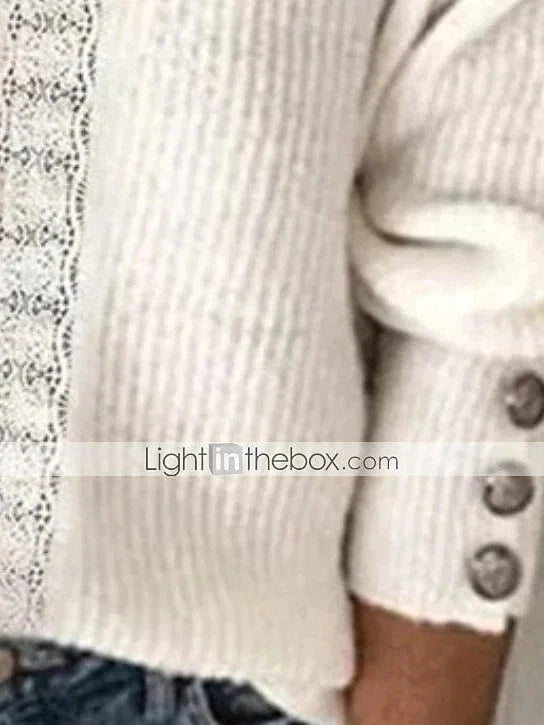 Stay Stylish and Warm with Women's Knitted Lace Trim Pullover Sweater