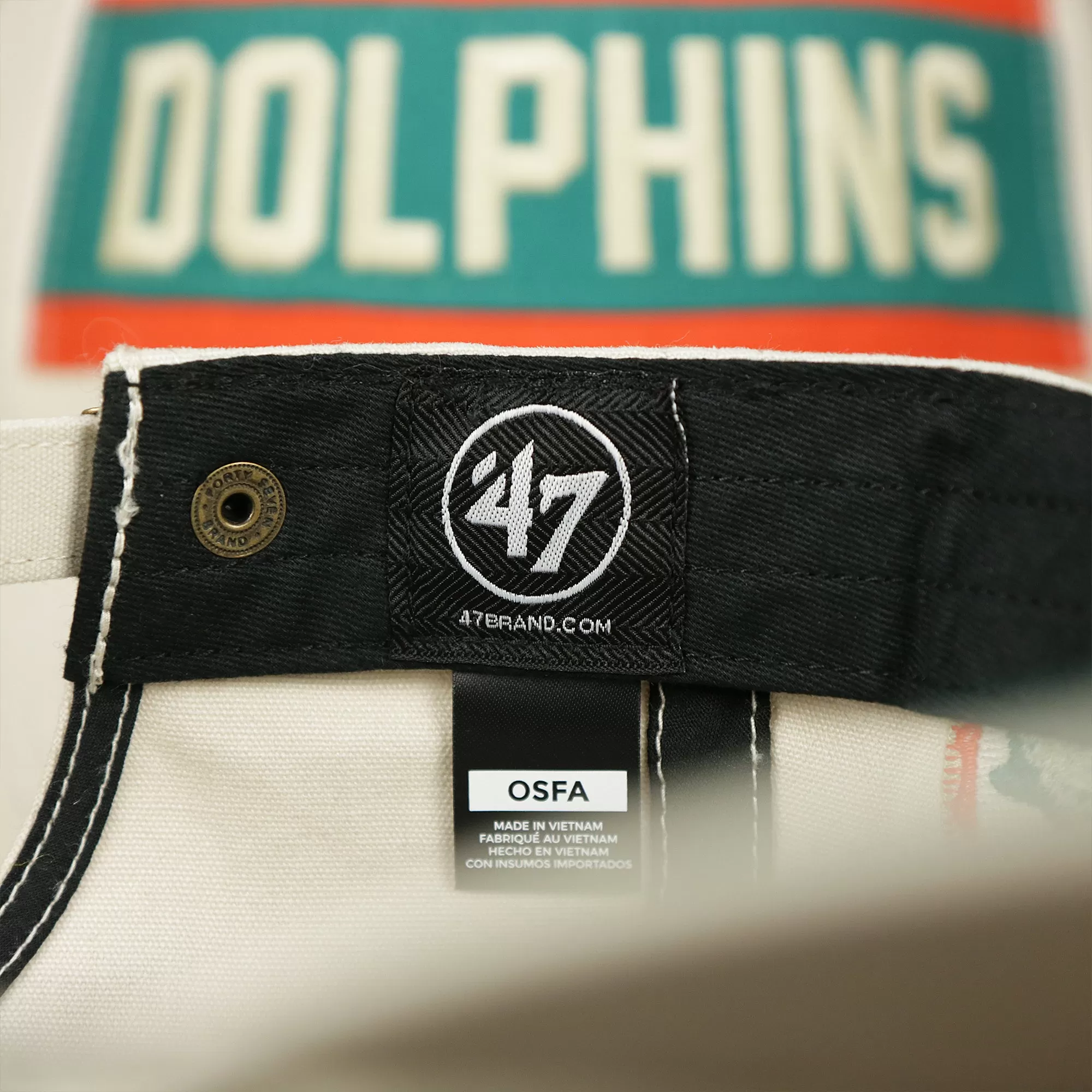 Throwback Miami Dolphins Striped Wordmark Legacy Dolphins Side Patch Crossroad Dad Hat | Bone Dad Hat