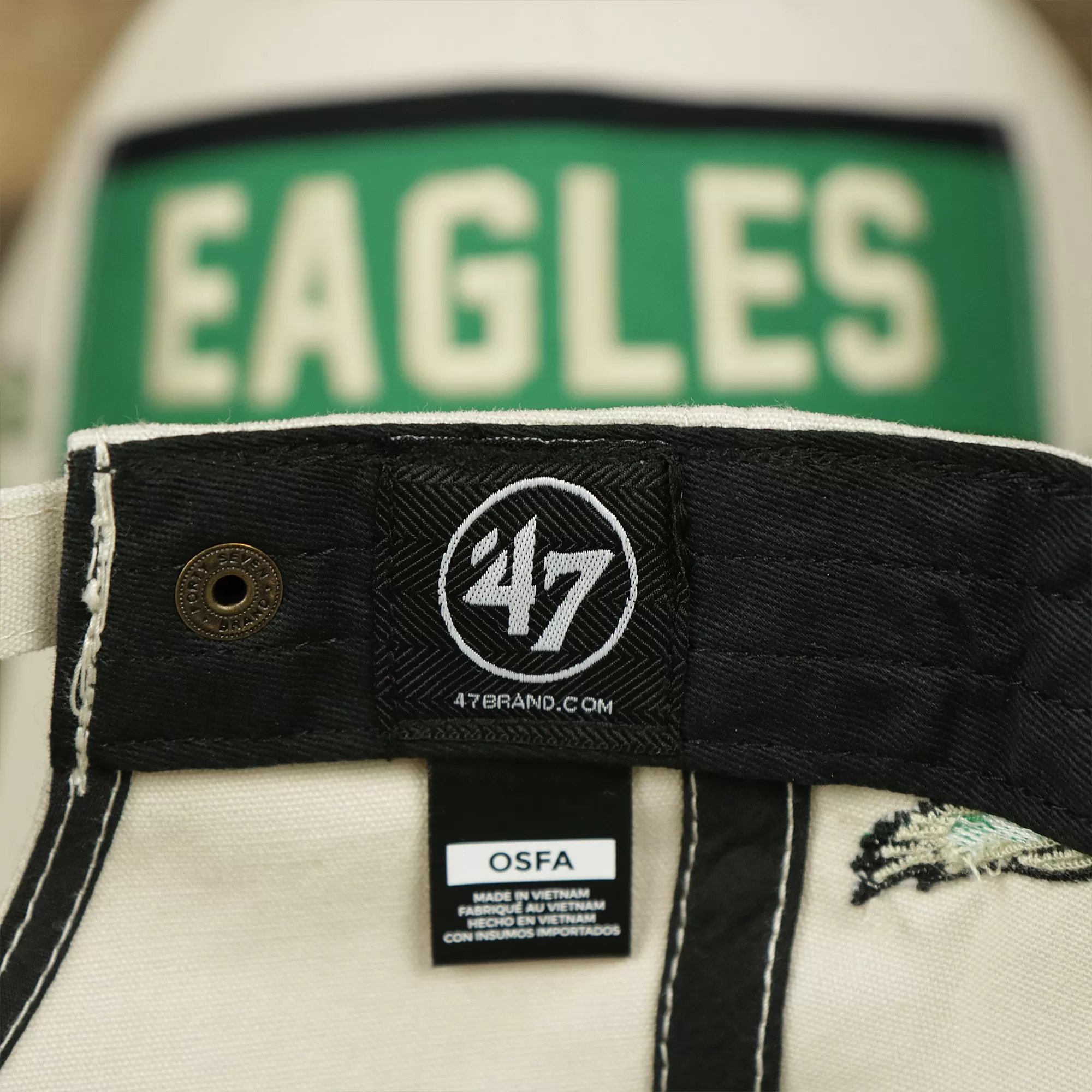 Throwback Philadelphia Eagles Striped Wordmark Legacy Eagles Side Patch Crossroad Dad Hat | Bone Dad Hat