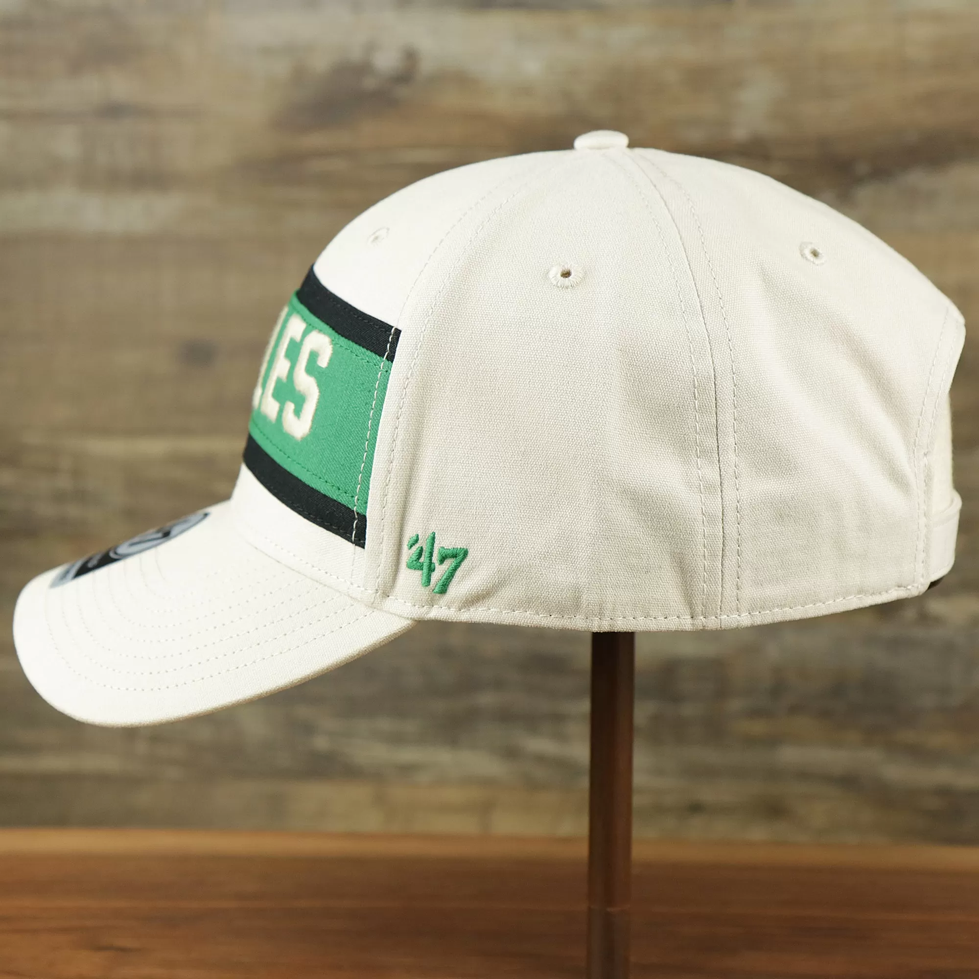 Throwback Philadelphia Eagles Striped Wordmark Legacy Eagles Side Patch Crossroad Dad Hat | Bone Dad Hat