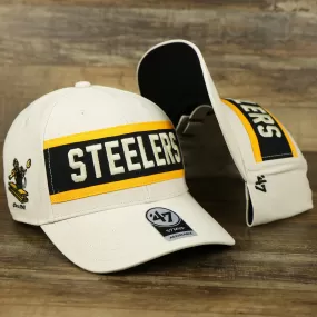 Throwback Pittsburgh Steelers Striped Wordmark Legacy Steelers Side Patch Crossroad Dad Hat | Bone Dad Hat