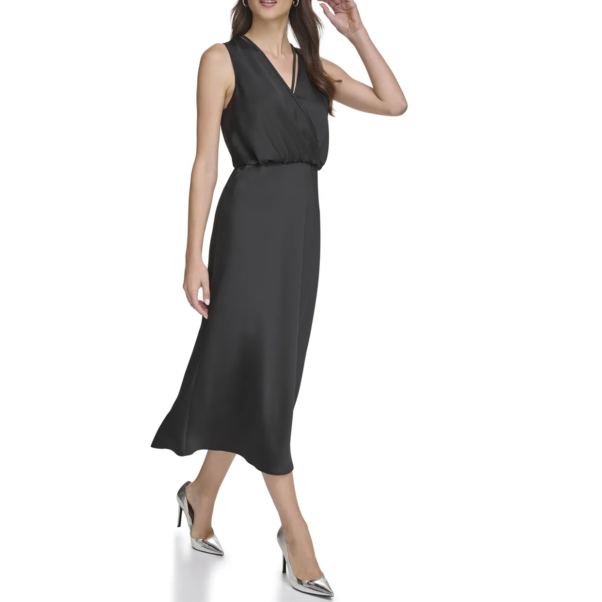 V-Neck Satin Dress -Black