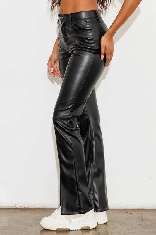 Vegan Leather Front Slit Bootcut