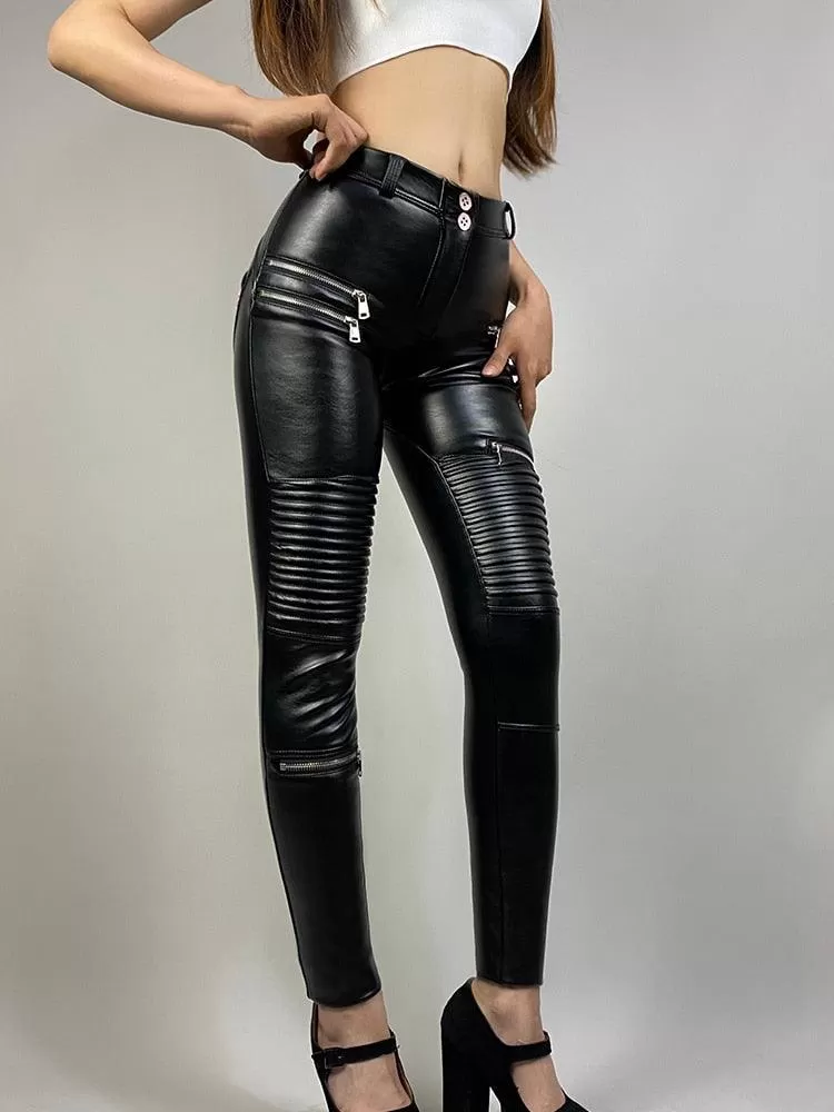 Warm Leather Moto Pencil Pants - Perfect for Biker Style Fashion